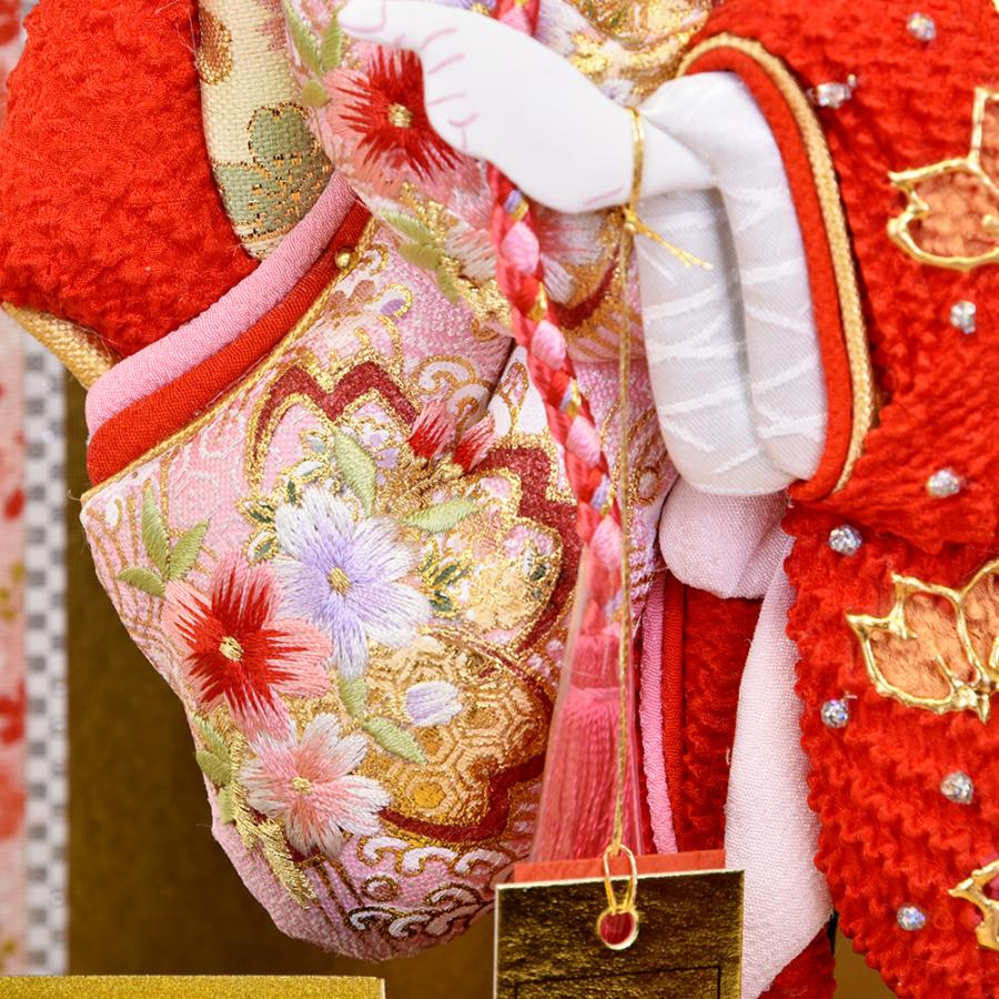 羽子板 久月 お祝い 初正月 羽子板飾り コンパクト ケース飾り 板ケース入 春風 10号A 絞り刺繍振袖 マホ塗ケース オリジナル面相 ピンク 赤 おしゃれの画像