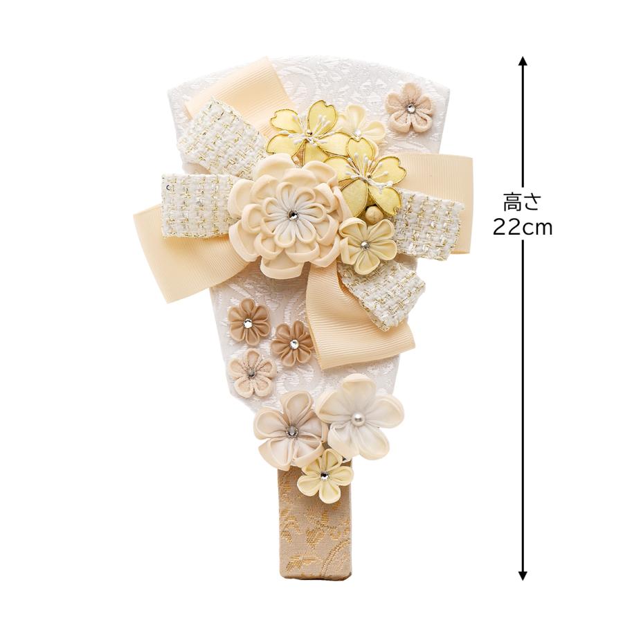 羽子板 単品 コンパクト かわいい おしゃれ 7号 (高さ約21cm) カンザシ付き 初正月飾り モダン 羽子板飾り つまみ細工 リボンカンザシ ベージュ うらら 2026の画像