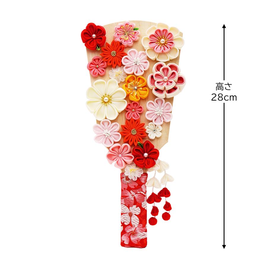 羽子板 単品 コンパクト かわいい おしゃれ 9号 (高さ約27cm)  初正月飾り モダン ミニ 羽子板飾り つまみ細工 白木リボン お花畑 2026の画像