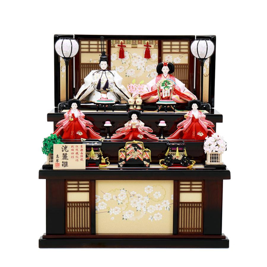 雛人形 お祝い ひな人形 3段 三段 収納飾り 収納箱 5人飾り 五人飾り おぼろ桜格子 おしゃれ かわいい 可愛い モダン