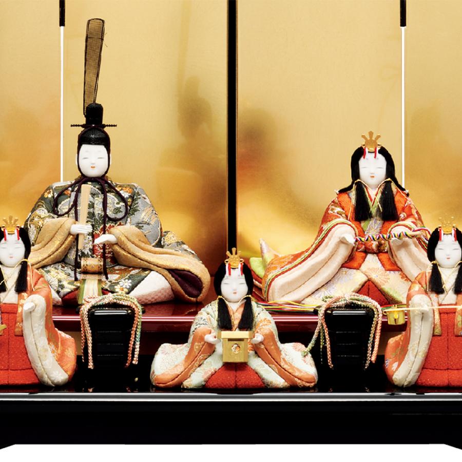 雛人形 お祝い 木目込み 一秀 ひな人形 五人飾り 黒 金 安土雛 20号 かわいい コンパクト お雛様 おしゃれ 可愛い まる顔 2025-25-i-31-5