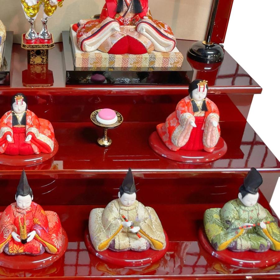 雛人形 お祝い 木目込み 一秀 ひな人形 十五人飾り 平安雛25号 木製五段セット 雪洞付き かわいい コンパクト ミニ お雛様 おしゃれ まる顔 2025 d-35-7の画像