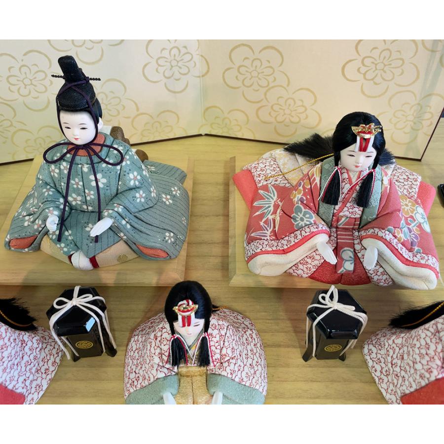 雛人形 お祝い 木目込み 一秀 ひな人形 親王飾 五人飾り 17号 友禅 かわいい コンパクト ミニ お雛様 おしゃれ まる顔 2025 j-5-7_7