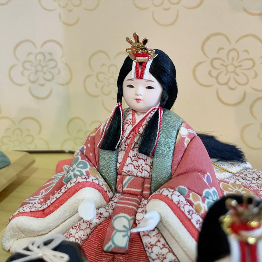 雛人形 お祝い 木目込み 一秀 ひな人形 親王飾 五人飾り 17号 友禅 かわいい コンパクト ミニ お雛様 おしゃれ まる顔 2025 j-5-7_9