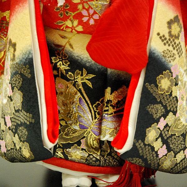 市松人形 羽衣　金色と赤色の模様 市松人形13号 駒 金彩 蝶々柄 女の子 いちまつ人形 : 家具通販-販売店