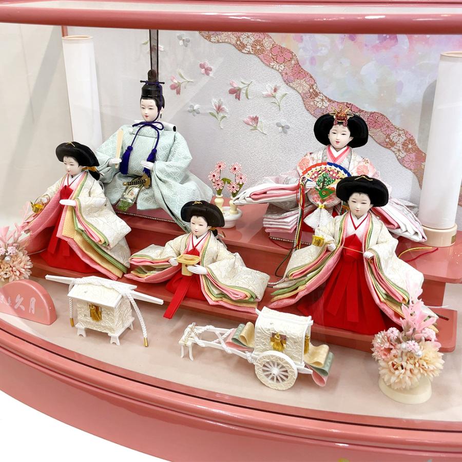 久月 雛人形 ひな人形 お祝い ケース飾り 五人飾り アクリル ピンク