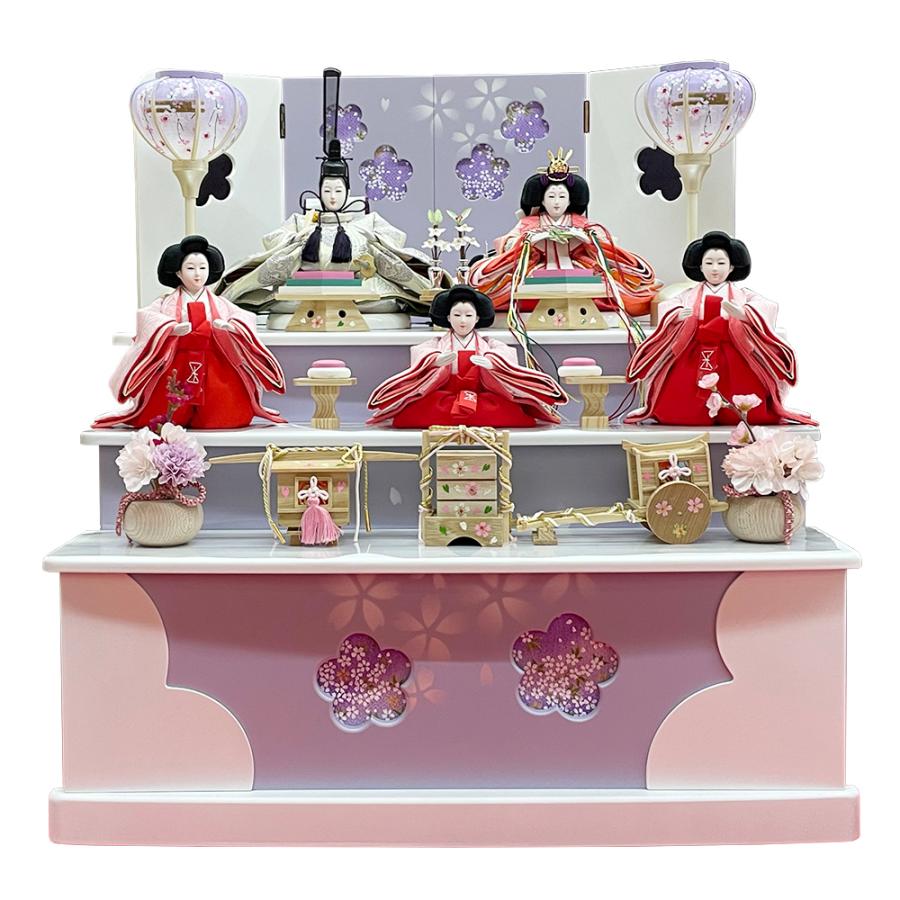 雛人形 コンパクト 白 紫 ひな人形 三段飾り 収納飾り ホワイト