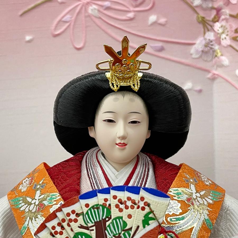 雛人形 コンパクト 白 赤 ひな人形 三段飾り 天然木 桜柄 おしゃれ