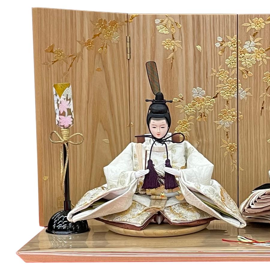 雛人形 コンパクト 白 赤 ひな人形 三段飾り 天然木 桜柄 おしゃれ