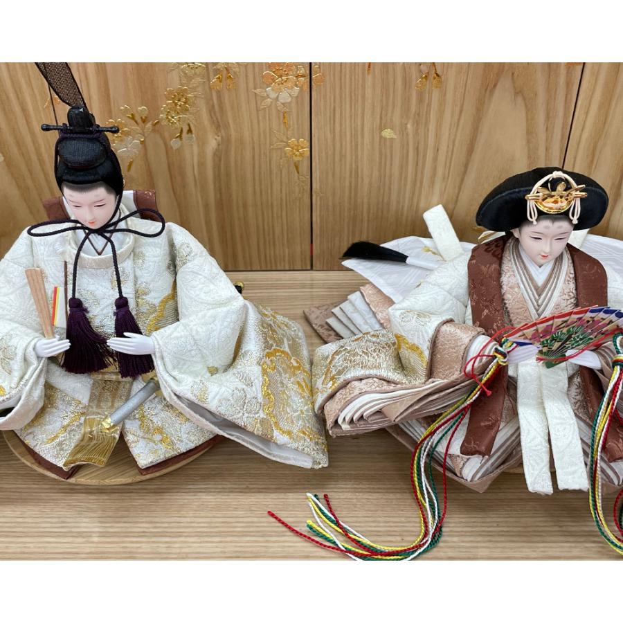 雛人形 コンパクト 白 赤 ひな人形 三段飾り 天然木 桜柄 おしゃれ