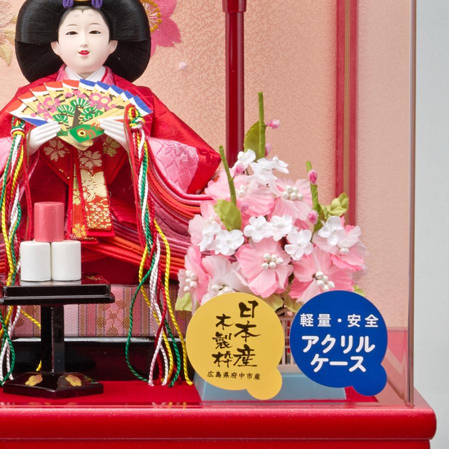 雛人形 ケース入り コンパクト ケース ひな人形 おしゃれ お雛様 ケース飾り 親王飾り ミニ 赤 アクリル スワロフスキー 刺繍 2025_7