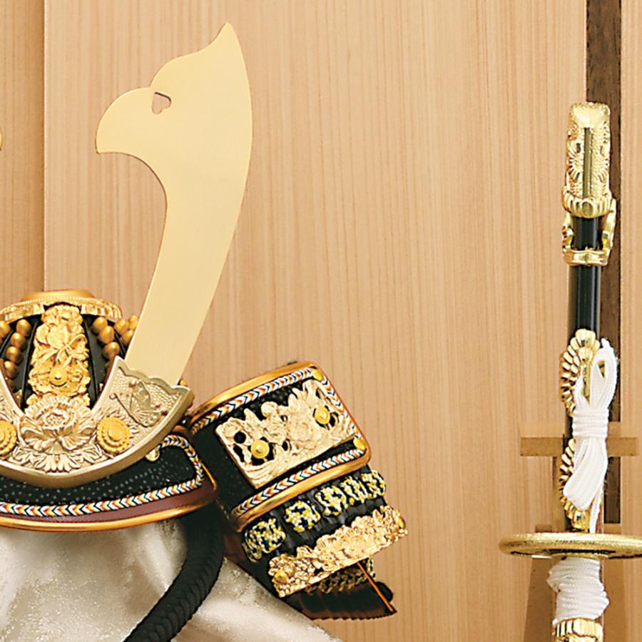 五月人形 コンパクト 収納飾り 兜飾り 6号 京龍紋 兜 木目 ミニ かぶと