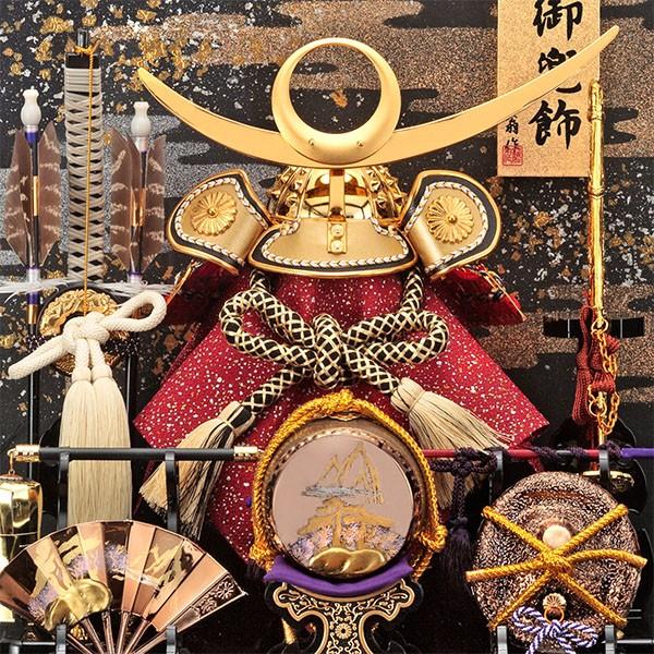 直江兼続上杉謙信五月人形兜飾りガラスケース入