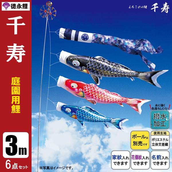 人気色 鯉のぼり 庭 園用 3m6点セット 千寿 こいのぼり ポール別売り