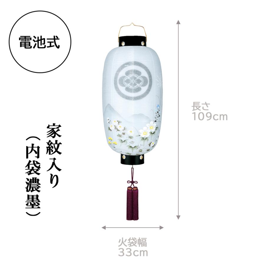 盆提灯 コンパクト ちょうちん 提灯 初盆 創作 モダン 家紋入り 門提灯長絹二重絵 外火袋絹張り LED 電池式 ミニ かわいい 8324-02-072ac_2