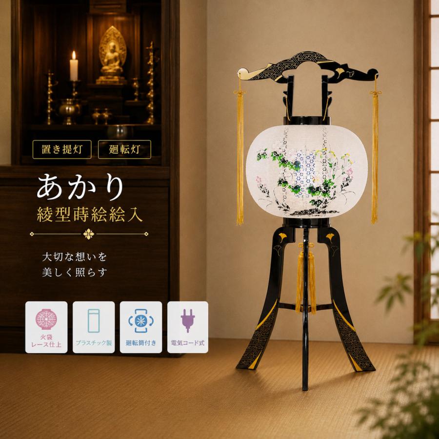 盆提灯 初盆 新盆 ミニサイズ コンパクト 置き提灯 あかり 綾型蒔絵 絵