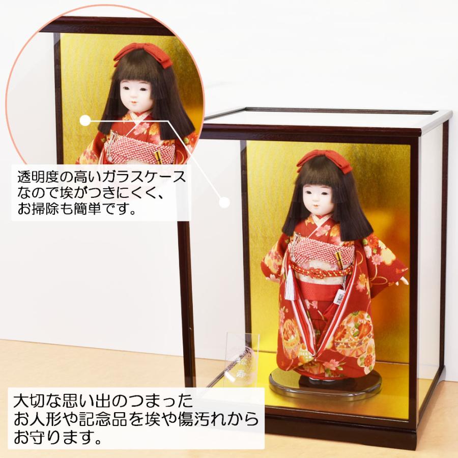 娘の日本人形(寿人形)　ガラスケース入り 人形ケース ガラス人形ケース 幅 間口36奥行27高45cm(ガラス寸法）内