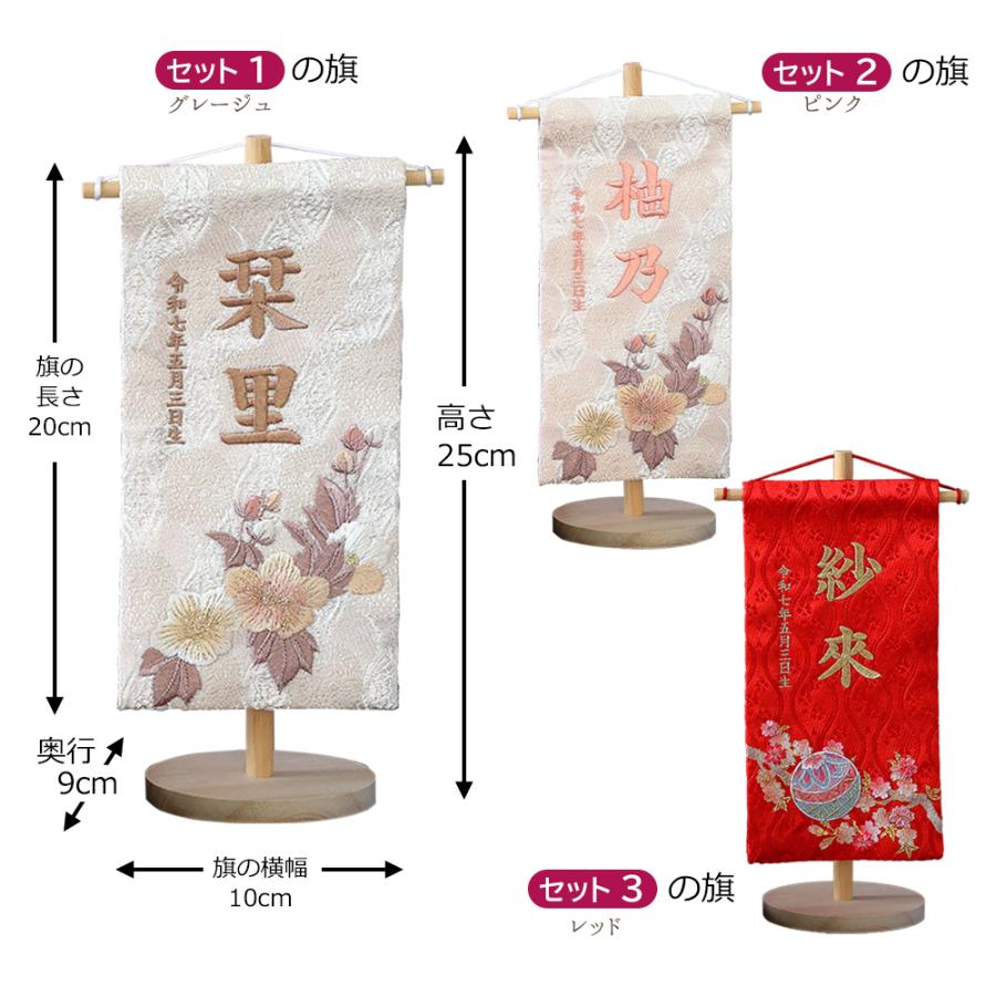 雛人形 コンパクト ミニ 桃の節句 選べる カラー セット品 名前旗 被布