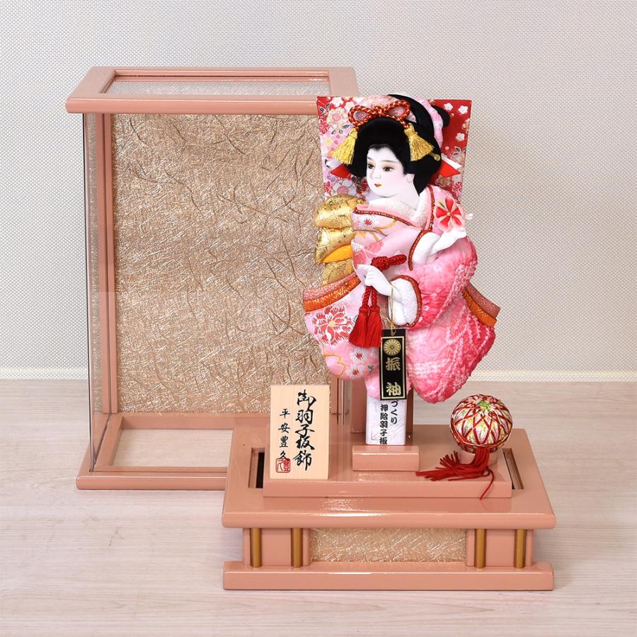 羽子板 コンパクト ミニ ピンク 8号 茶色 アクリルケース入り 初正月