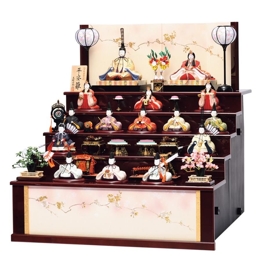 雛人形 お祝い 木目込み 一秀 ひな人形 十五人飾り 平安雛25号 木製五