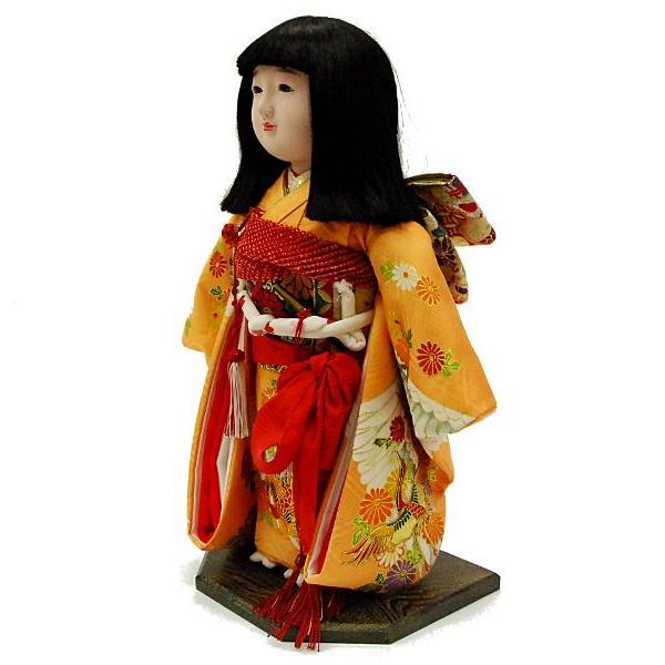 市松人形13号 駒 朱色 鶴柄 正絹 女の子 いちまつ人形 駒 おもちゃ