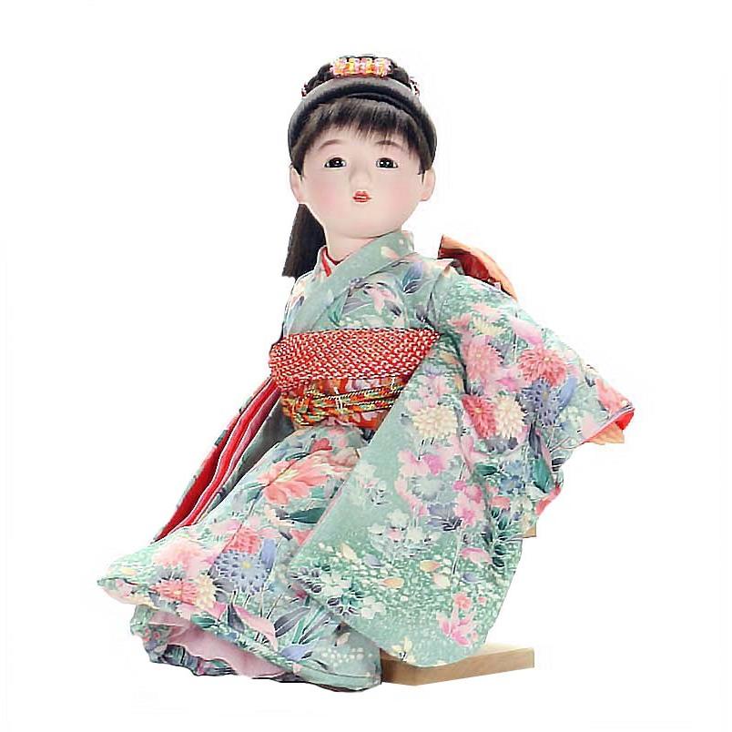 市松人形 抱き人形 おしゃれで可愛いお顔の 童人形 座り台座付き