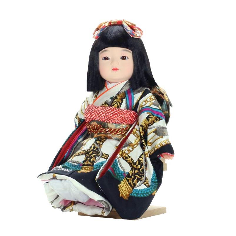 市松人形抱き人形おしゃれで可愛いお顔の童人形座り台座付き13号瞳550 Stchem Pl