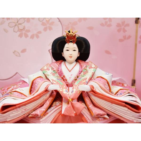 雛人形 ピンク色 収納飾り コンパクト 三段飾り 5人 五人飾り 3段