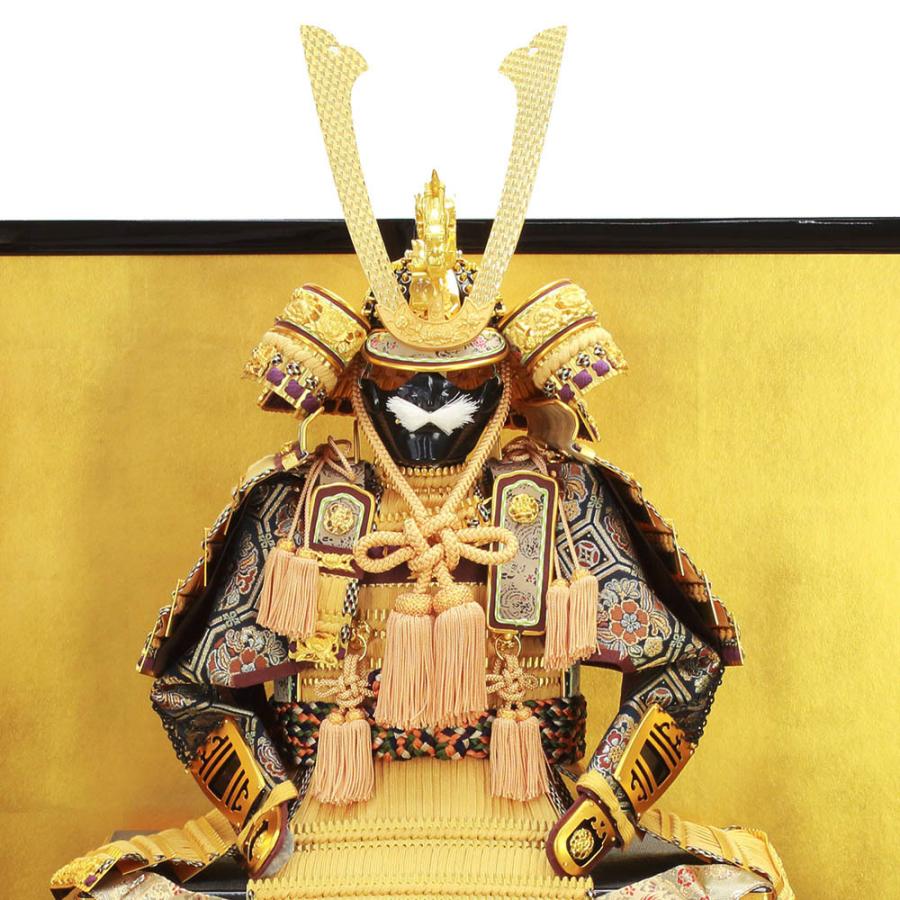 5月人形 五月人形 お祝い 鎧飾り 12号 平飾り台付 屏風付 黒塗 金箔 京