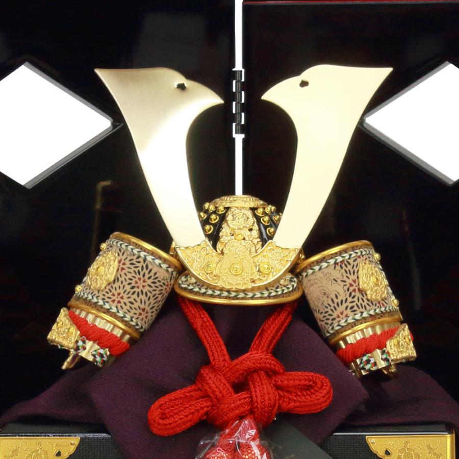 5月人形 五月人形 お祝い 兜飾り 12号 平飾り台付 屏風付 黒溜塗 二曲