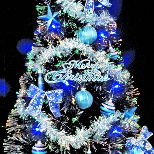 クリスマスツリー ブラックファイバーツリーセット210cm ブルー