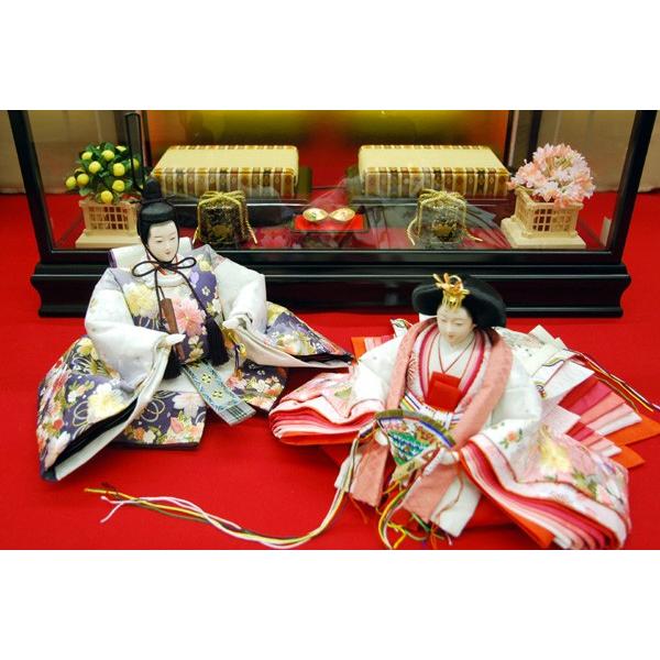 高級雛人形 コンパクト ケース飾り ひな人形 親王飾り 逸品 正絹刺繍