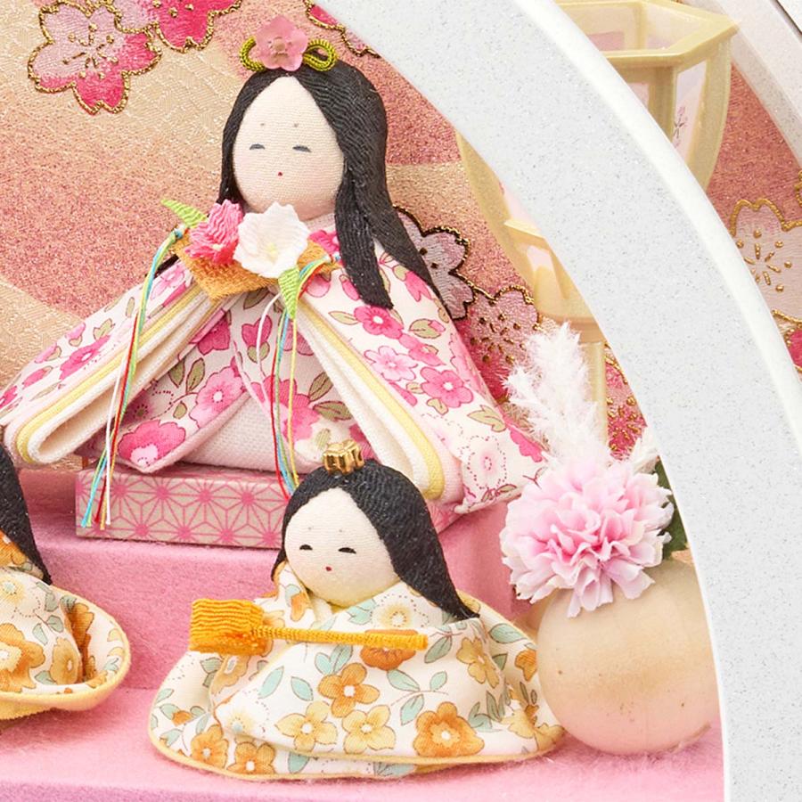 即納！ちりめんひな人形　ディスプレイケース　ピンク　ケース飾り　10人 雛人形 コンパクト 丸型 円 マンション ケース飾り 選べる アクリル 十