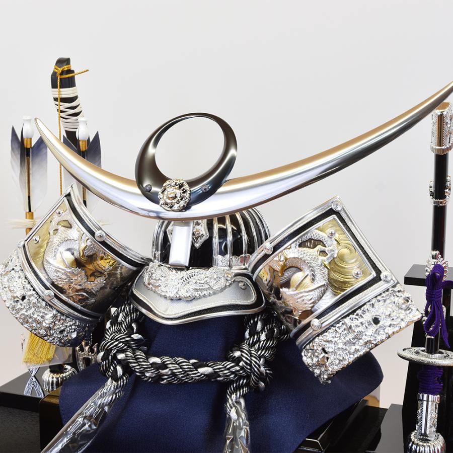 五月人形 上杉 コンパクト ケース入り 兜 ケース飾り 12号 上杉謙信 銀