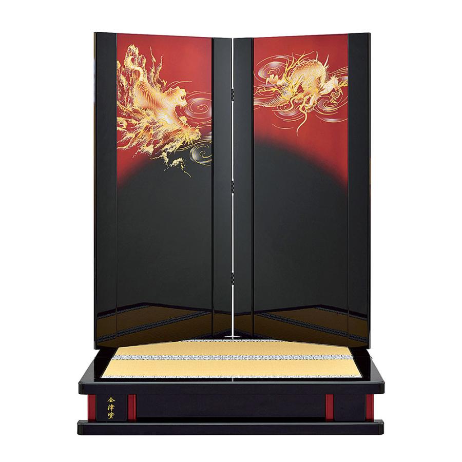 五月人形 5月人形 屏風 飾り台付き 屏風 22号 袖枠屏風竜虎 飾り台 30号 赤留中床台 おしゃれ 2022 a5matu22-184-22