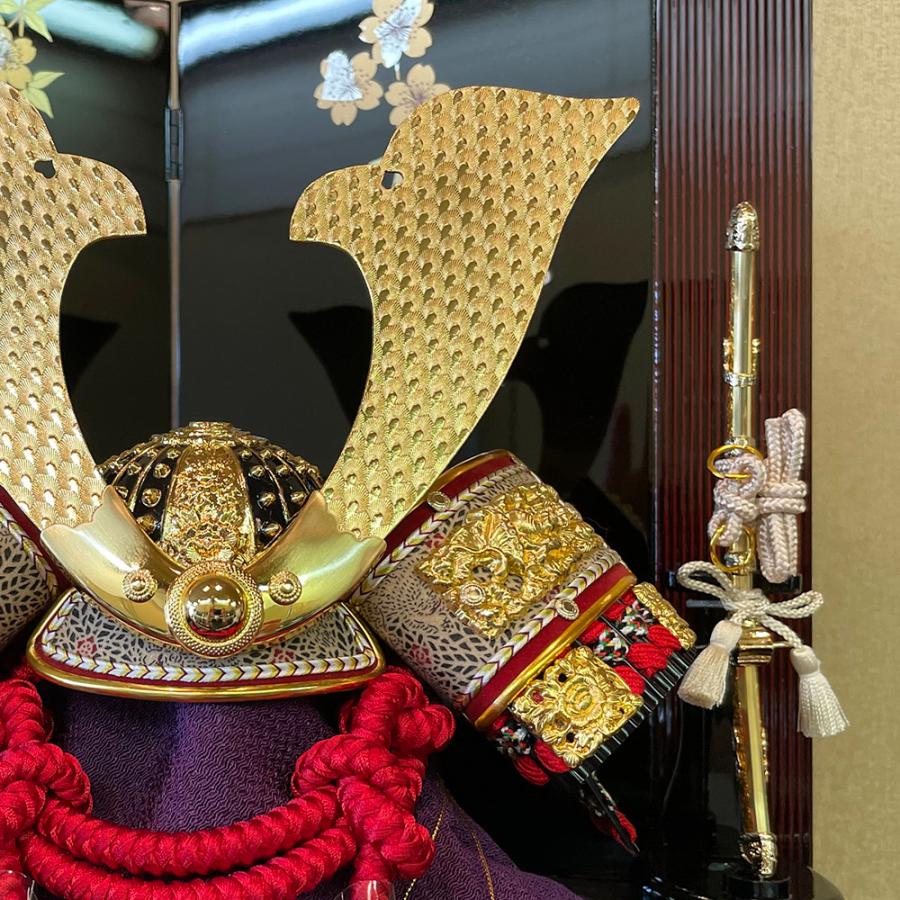 五月人形 コンパクト 収納飾り 兜飾り 10号 赤 糸 大鍬 兜 おしゃれ 5