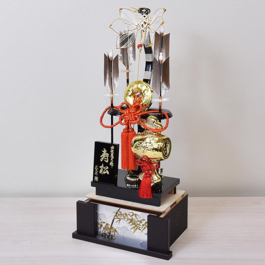 破魔弓 コンパクト お祝い 破魔矢 ガラスケース 15号 正月 小槌 鶴付き