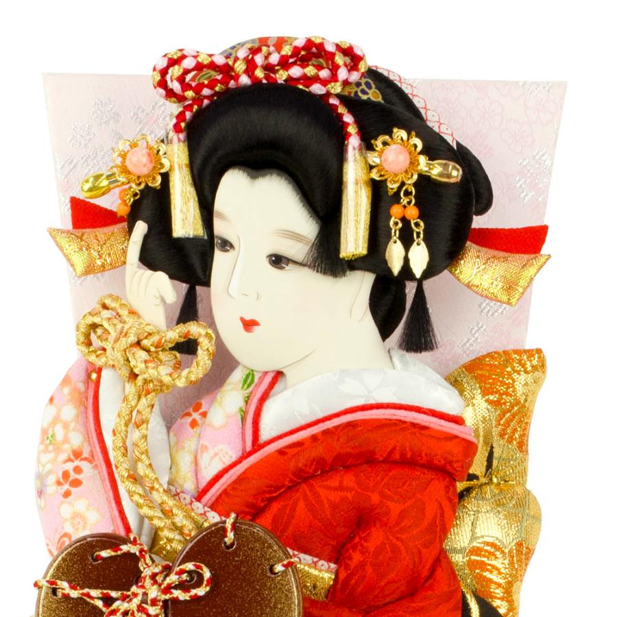 羽子板 単品 お祝い 13号 西陣織 金彩 京刺繍 夢 鼓 赤 ピンク
