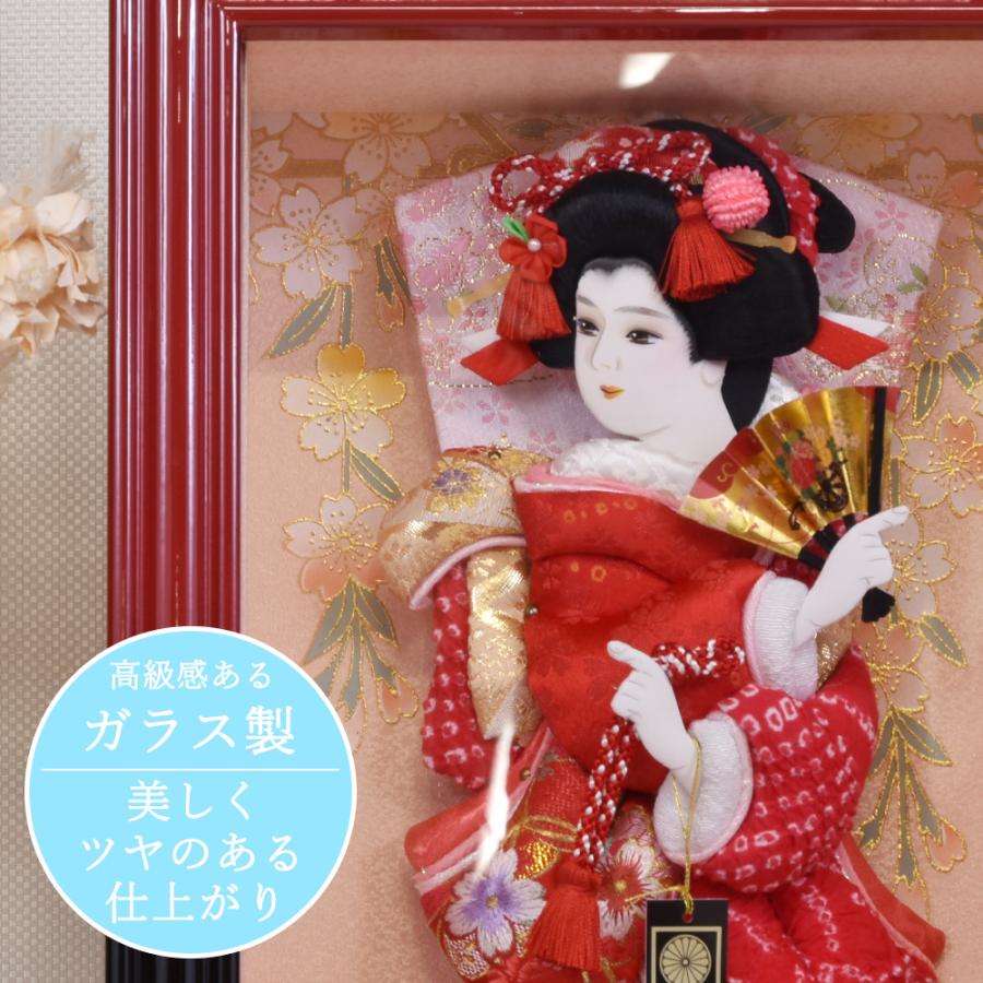 羽子板　立体振袖　ガラスケース１５号・サイズ間口約３１×奥行約２５×高さ約６２㎝ 羽子板 コンパクト 可愛い お祝い 羽子板飾り 初正月飾り 15号 京小町