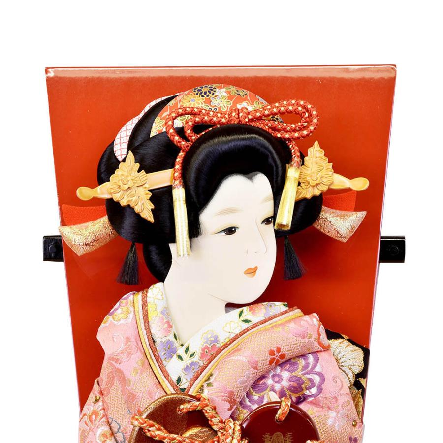 お正月飾り　木目込人形　羽子板飾り 羽子板飾り コンパクト 木目込 正絹博多織 献上柄 赤（飾り台付