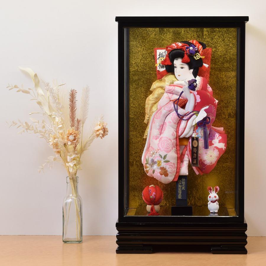 羽子板 ピンク 刺繍 うさぎ 兎柄 初正月 羽子板飾り ガラス ケース飾り