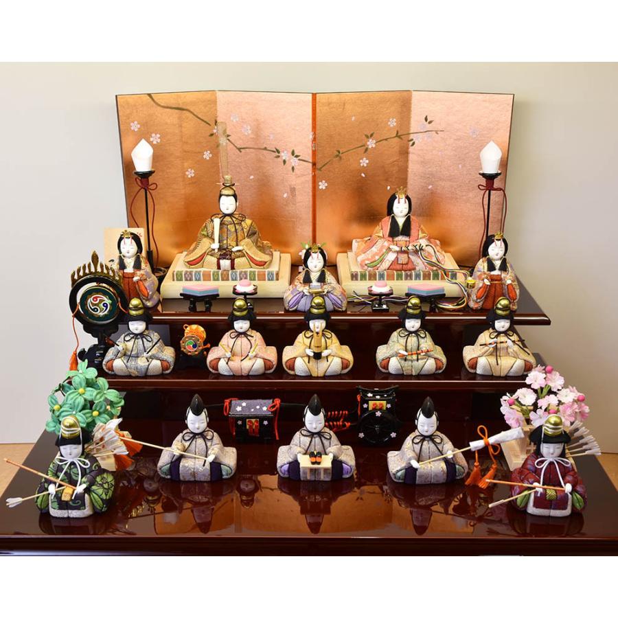 雛人形 コンパクト 木目込み 一秀 収納飾り 15人飾り 十五人 3段段飾り