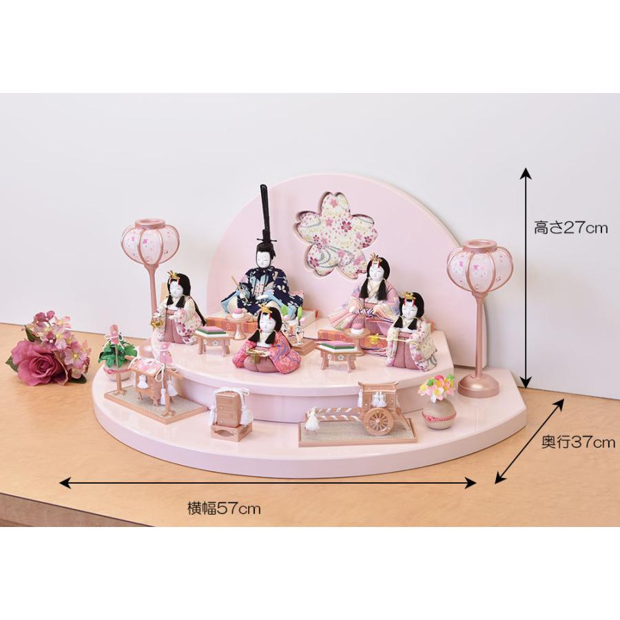 木目込おひな様人形セット5段飾り(ミニサイズ)とおせちと寿司ミニチュア付き 雛人形 コンパクト 木目込み 一秀作 ひな人形 五人飾り 5人 (14号