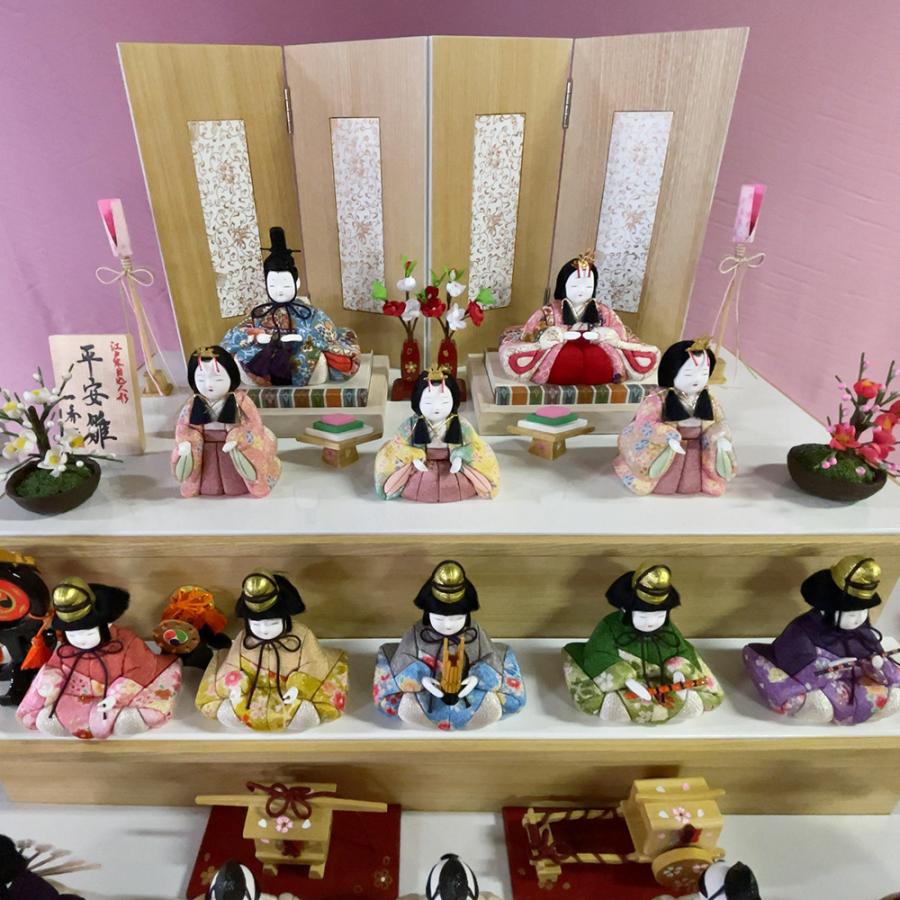 雛人形 お祝い 木目込み 一秀 ひな人形 十五人飾り 平安雛15号 木製三