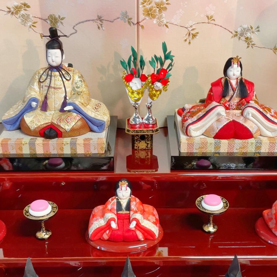 雛人形 お祝い 木目込み 一秀 ひな人形 十五人飾り 平安雛25号 木製五段セット 雪洞付き かわいい コンパクト ミニ お雛様 おしゃれ まる顔 2026 d-35-7の画像