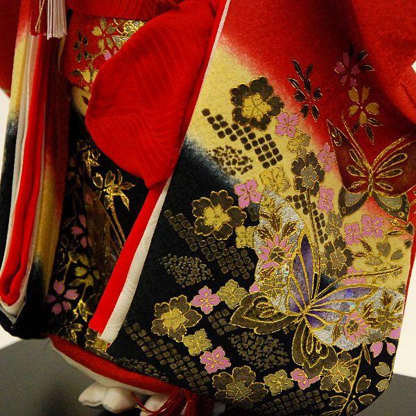 市松人形 羽衣　金色と赤色の模様 市松人形13号 駒 金彩 蝶々柄 女の子 いちまつ人形 : 雛人形-五月人形