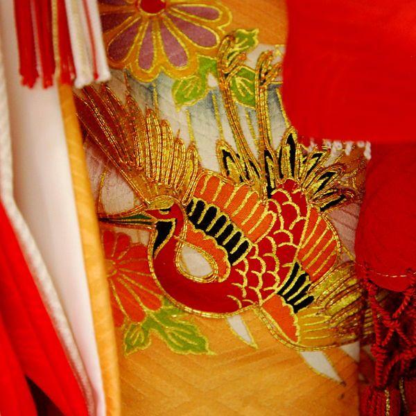 市松人形13号 駒 朱色 鶴柄 正絹 女の子 いちまつ人形 : 雛人形-五月