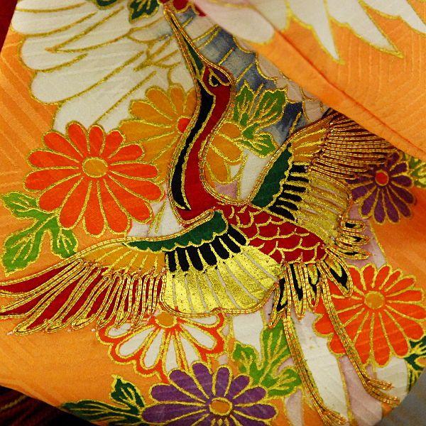 市松人形13号 駒 朱色 鶴柄 正絹 女の子 いちまつ人形 : 雛人形-五月