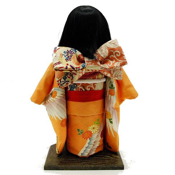 市松人形 鶴柄着物 市松人形13号 駒 朱色 鶴柄 正絹 女の子 いちまつ人形 : 雛人形-五月