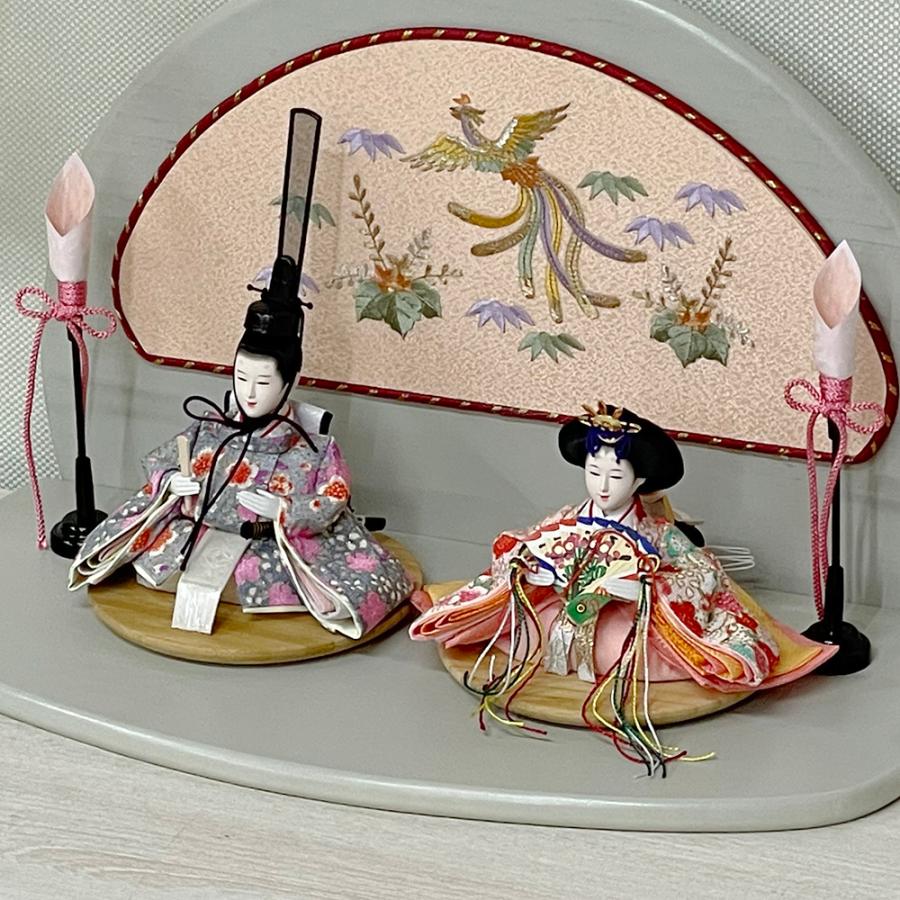 雛人形 コンパクト お祝い ひな人形 選べる 親王飾り グレー 赤 ピンク